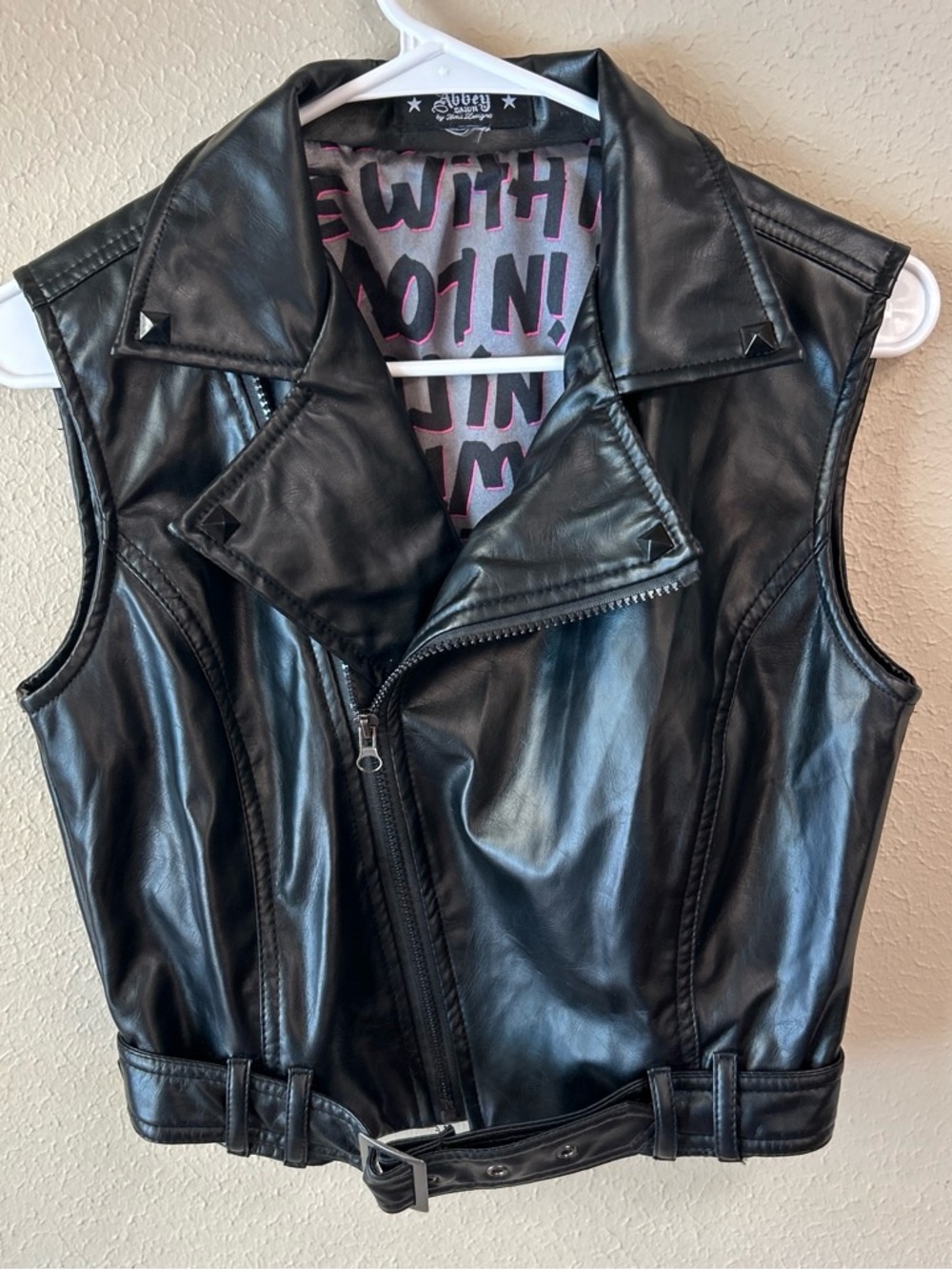 Abbey Dawn Black Faux Leather Sleeveless Moto Vest Junior M Adult Small